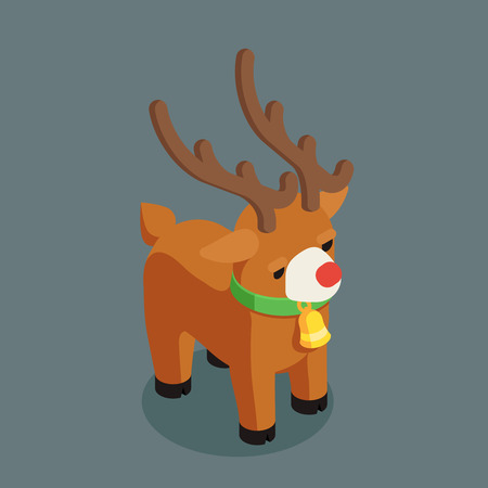 Rudolf christmas deer santa claus helper isometric character new year 3d flat cartoon design vector illustrationのイラスト素材
