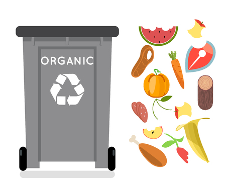 Organic recycling garbage can trash isolated flat design icon vector illustrationのイラスト素材