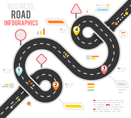 Info business plan navigation loop map bend road way infographic roadmap design vector illustrationのイラスト素材