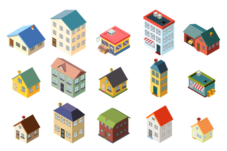 House street isometric icons flat set design concept vector illustrationのイラスト素材