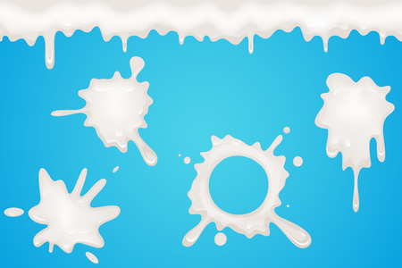 Milk spill splash flowing dripping splatter liquid seamless cartoon design vector illustrationのイラスト素材