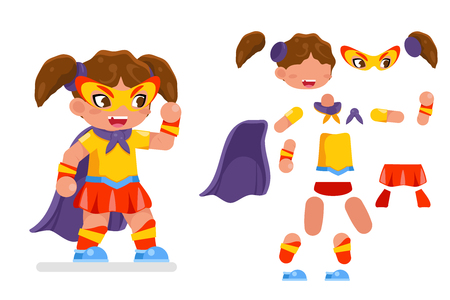 Cute girl super power hero teen woman action RPG game character layered animation ready vector illustrationのイラスト素材