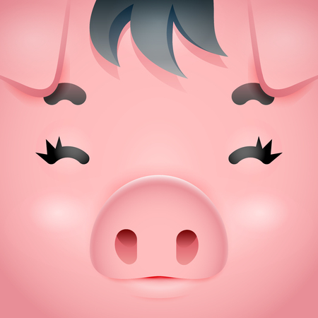 Swine cute pig square character cartoon face design vector illustrationのイラスト素材