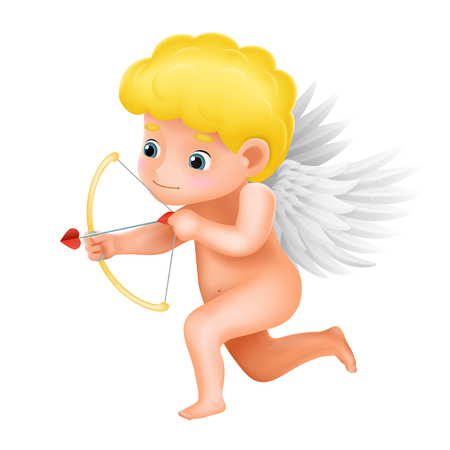 Angel cherub cute baby boy bow arrow love shot cartoon child character 3d valentine day design vector illustratorのイラスト素材