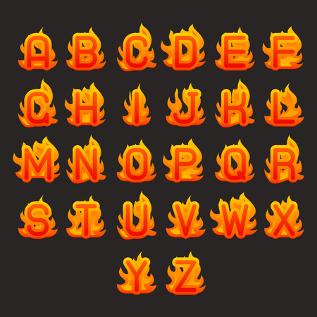 Burning fire flame hot alphabet a to z design font vector illustrationのイラスト素材