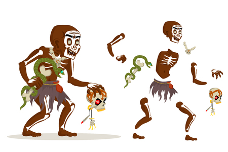 Shaman african voodoo witchcraft hoodoo dungeon dark wood evil minion fantasy medieval action RPG game character layered animation ready character vector illustrationのイラスト素材