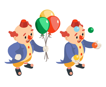 Juggling funny performance isometric circus balloons party fun carnival juggler clown character isolated icon 3d flat design vector illustrationのイラスト素材