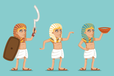 Ancient egyptian people traditional wear warrior character water seller icons set cartoon design vector illustrationのイラスト素材