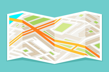 City street address navigation road folded paper map urban place flat fold vector design illustrationのイラスト素材