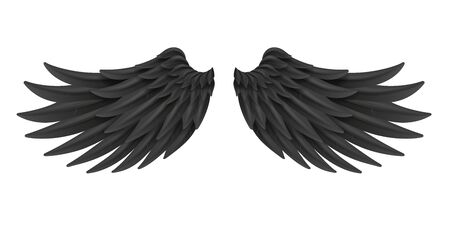 Black wings bird animal feather angel fly 3d realistic design decoration element transparent background vector illustrationのイラスト素材