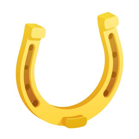 Isometric isolated on white gold metal horseshoe luck symbol fortune talisman icon vector illustrationのイラスト素材