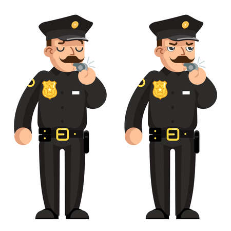 Blow whistle policeman warning flat design character isolated illustratorのイラスト素材