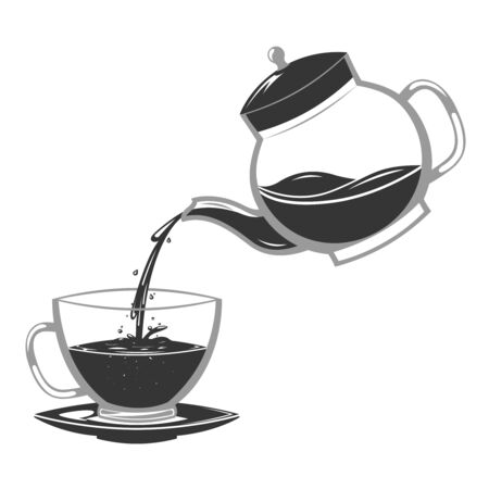 Silhouette pour coffee drink from glass teapot stream flow water retro vintage cartoon icon design vector illustrationのイラスト素材