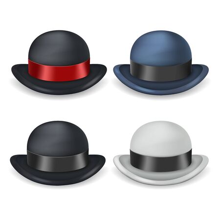 Gentleman bowler hat isolated 3d vintage design set vector illustrationのイラスト素材