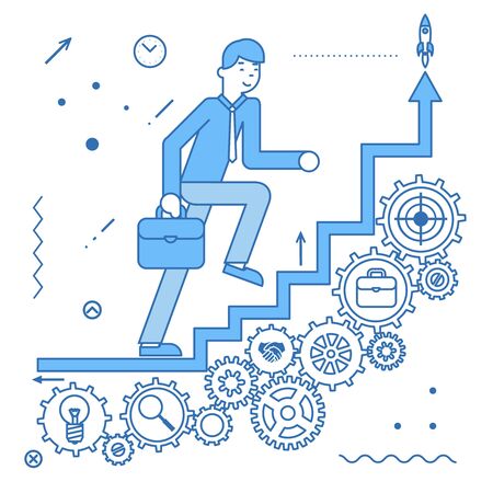 Business ladder stairs businessman goes to success bears icons flat design vector illustrationのイラスト素材