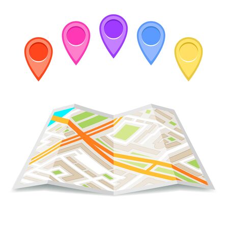 Paper city street map icon folded urban place flat fold design vector illustrationのイラスト素材