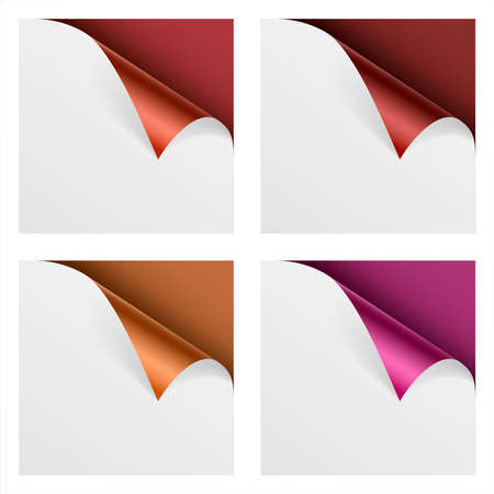 Curled colored foil metallic corner paper mock up set vector background illustrationのイラスト素材