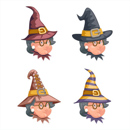 Cartoon witch with granny characters set design vector illustrationのイラスト素材