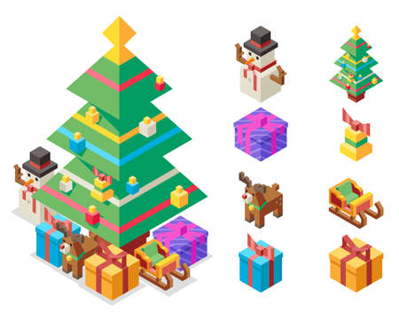 Isometric christmas tree new year vector illustrationのイラスト素材