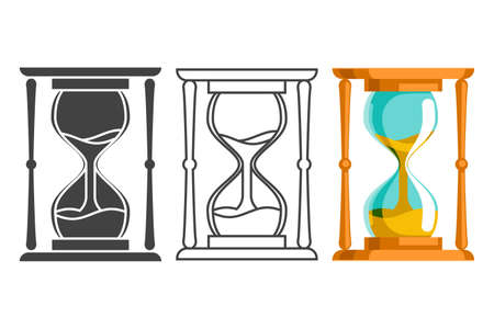Sand hourglass time leak flat lineart silhouette concept icons set design vector illustrationのイラスト素材