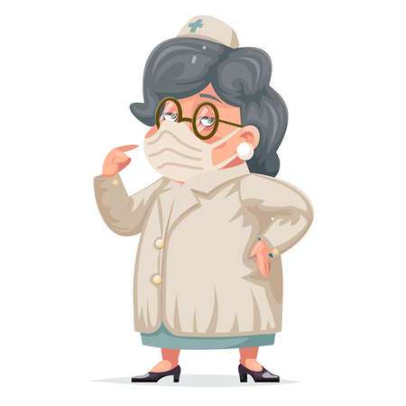 Doctor wear protective medical face attendant nurse character adult design cartoon vector illustrationのイラスト素材