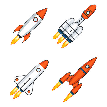 Lineart outline space rocket start up launch innovation development technology icons design set template vector illustrationのイラスト素材