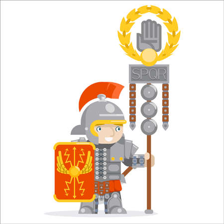 Legion flag roman legionare warrior praetorian guard flagbearer RPG game layered animation ready character vector illustrationのイラスト素材