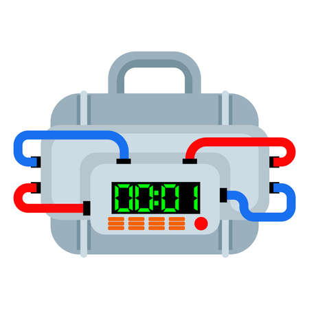 Armed terrorist suitcase bomb explosion threat flat isolated design vector illustrationのイラスト素材