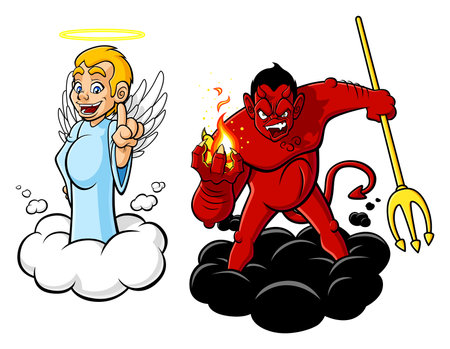 Illustration of cartoon angel and devil.のイラスト素材