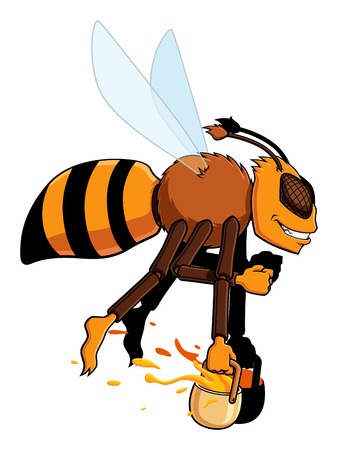 Illustration of cartoon worker bee while carries honey. Isolated on white background.のイラスト素材