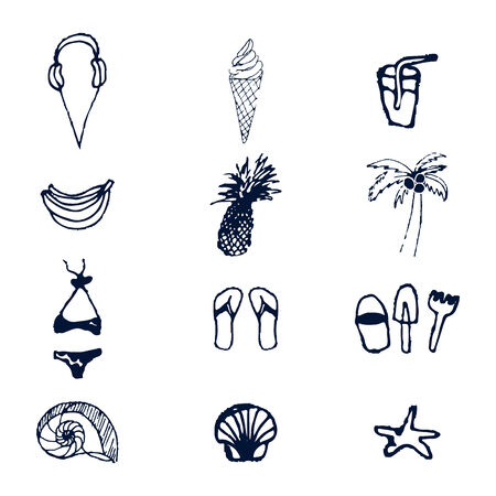 Hand drawn summer vacation icons setのイラスト素材