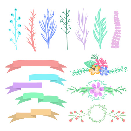 Vector graphic set arrows hearts laurel wreaths and ribbons.のイラスト素材