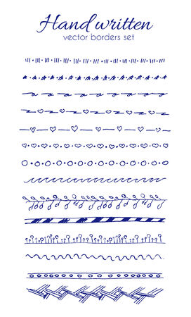Hand drawn set of 14 vector line borderのイラスト素材
