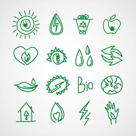 Hand drawn ecology icons. Vector doodlesのイラスト素材