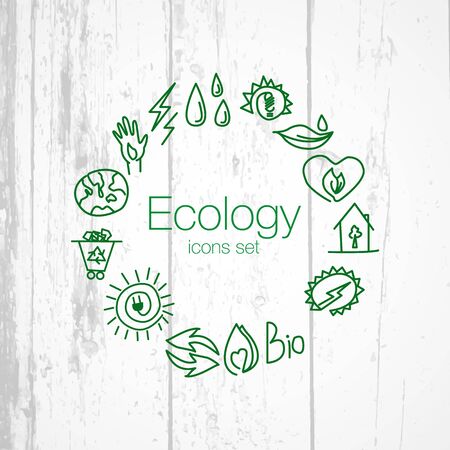 Hand drawn ecology icons. Vector doodlesのイラスト素材