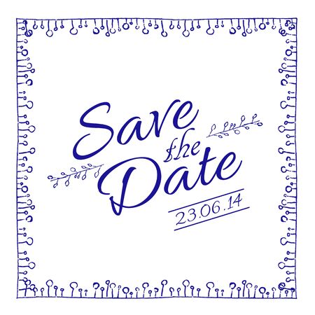 Save the date card. Vector illustration with hand drawn frameのイラスト素材