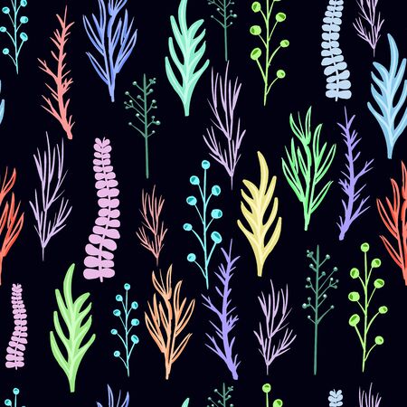 Colorful hand drawn leaves seamless vector patternのイラスト素材