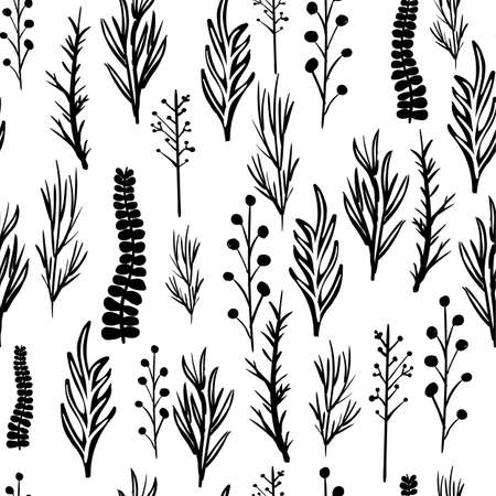 Black and white leaves seamless vector patternのイラスト素材
