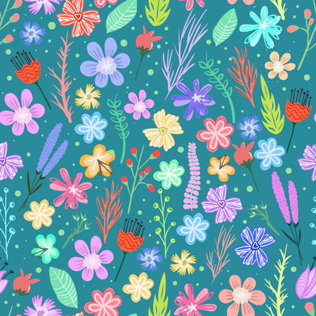 Colorful little flowers seamless pattern. Vector backgroundのイラスト素材