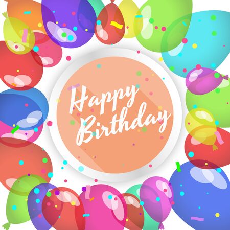 Happy birthday vector card. Colorful balloons and confetti illustration.のイラスト素材