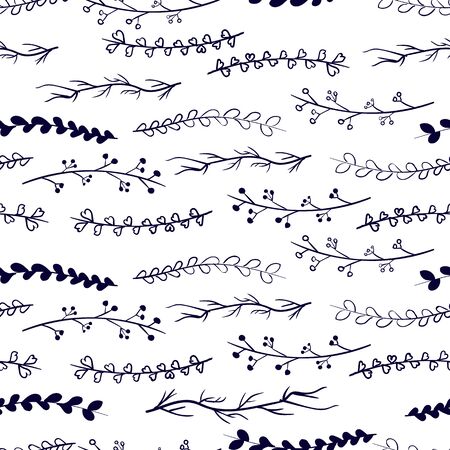 Black and white leaves seamless vector patternのイラスト素材
