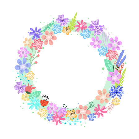 Cute colorful vector flowers frameのイラスト素材