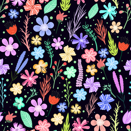 Colorful little flowers seamless pattern. Vector backgroundのイラスト素材