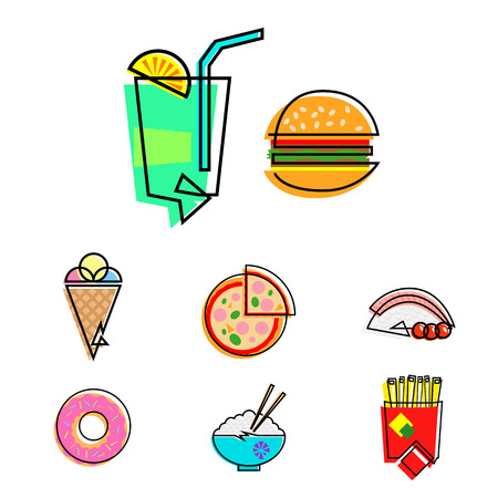 Set of 8 fast food vector iconsのイラスト素材