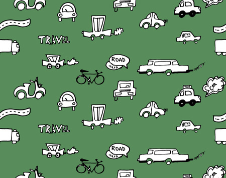 Hand-drawn doodle style cars seamless pattern vector backgroundのイラスト素材