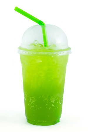 Kiwi italian soda take home drink on white backgroundの写真素材