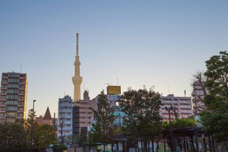 TOKYO,JAPAN - DEC 8 : Morning sunrise with Silhouette of Tokyo skytree and asakusa city on December...