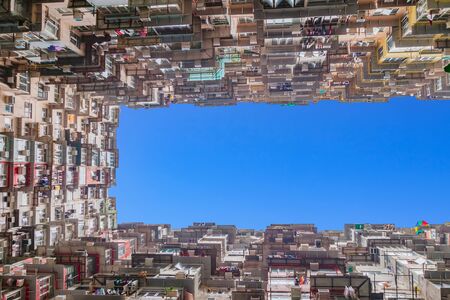 Old tall and dense residential building in Hong Kongのeditorial素材