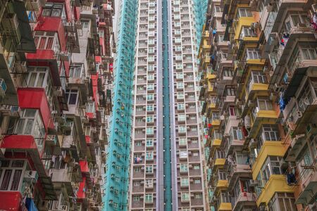 Old tall and dense residential building in Hong Kongのeditorial素材