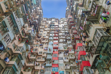 Old tall and dense residential building in Hong Kongのeditorial素材